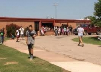 Students Getting Phone Pouches at Pawhuska
